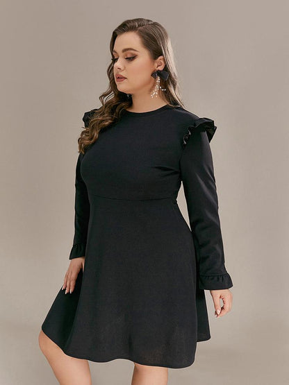 Shoulder Ruffled Round Neck Dress