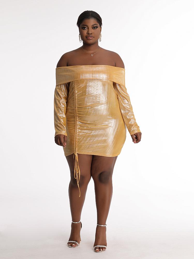 Metallic Silk Off Shoulder Dress