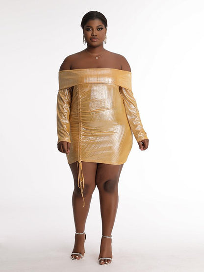 Metallic Silk Off Shoulder Dress
