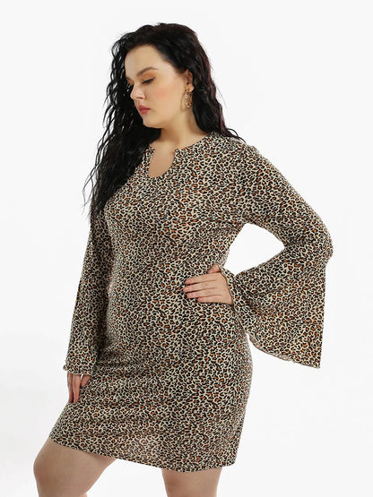 Leopard Print Flared Sleeve Mini Dress
