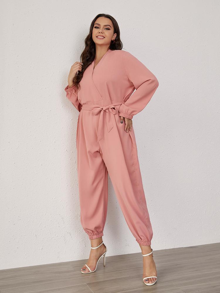 Solid Tied V-neck Casual Jumpsuit