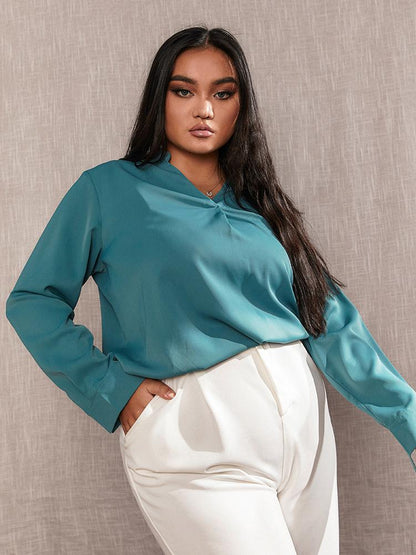 Curved Hem V-neck Blouse