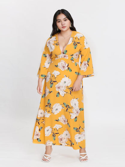 Floral Plunge Neck Dress