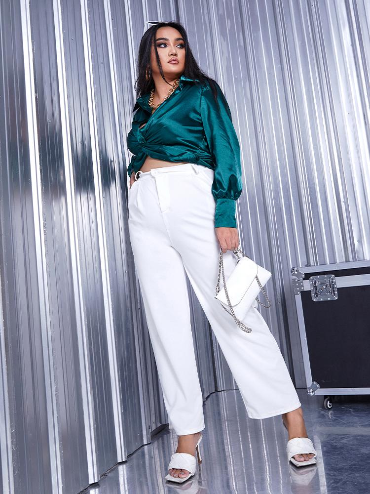 Twisted Front Lapel Collar Crop Blouse