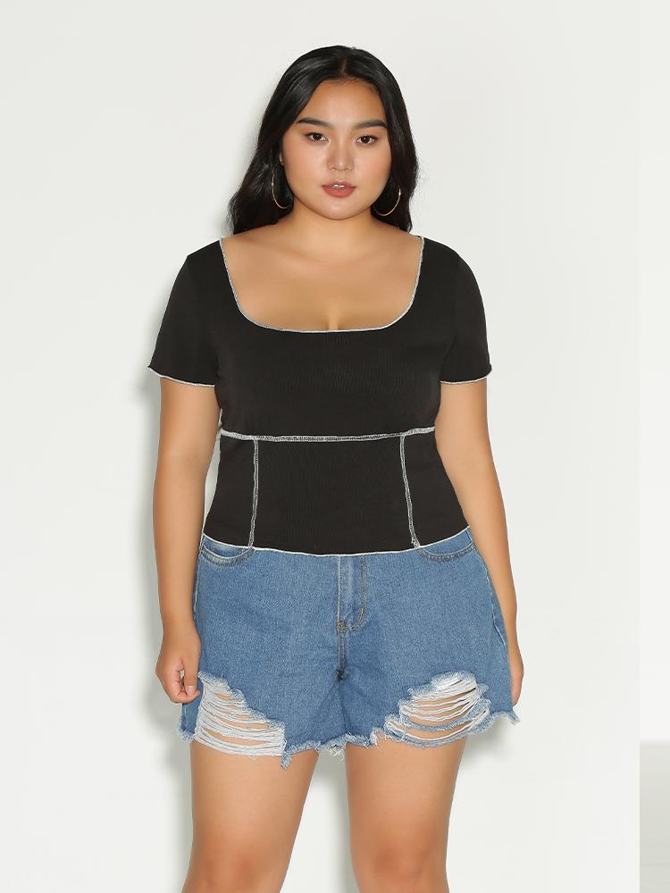 Stitch Square Collar T-Shirt