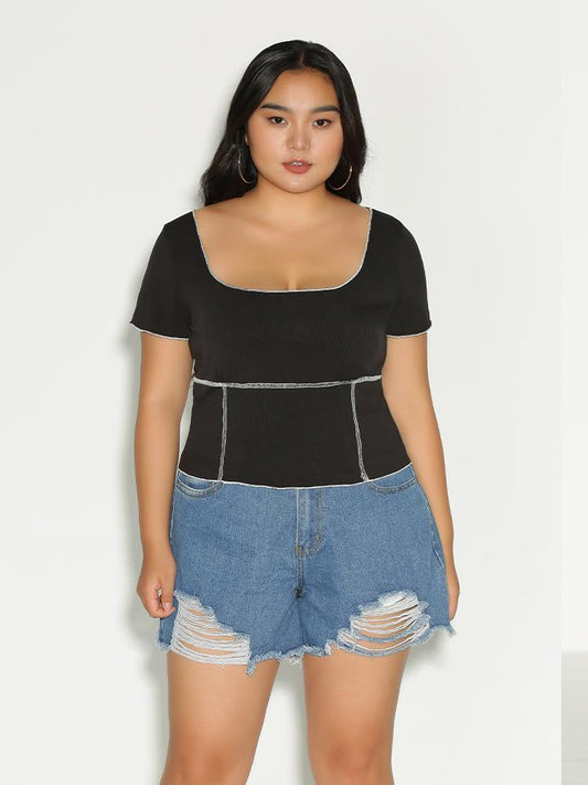 Stitch Square Collar T-Shirt