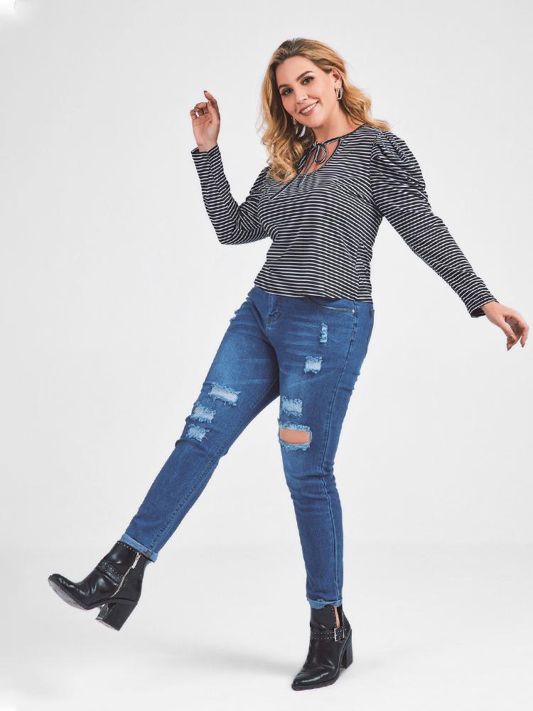 Striped Puff Sleeve T-shirt