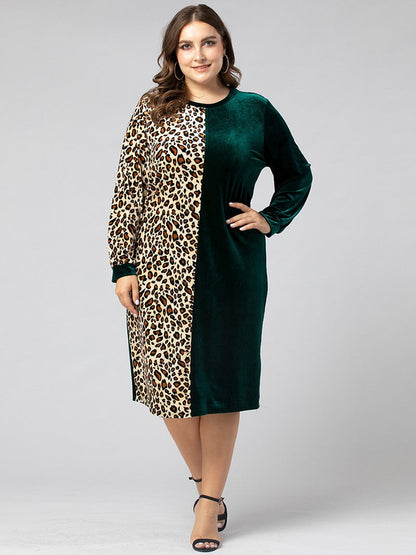 Round-neck Leopard Patchwork Dresses