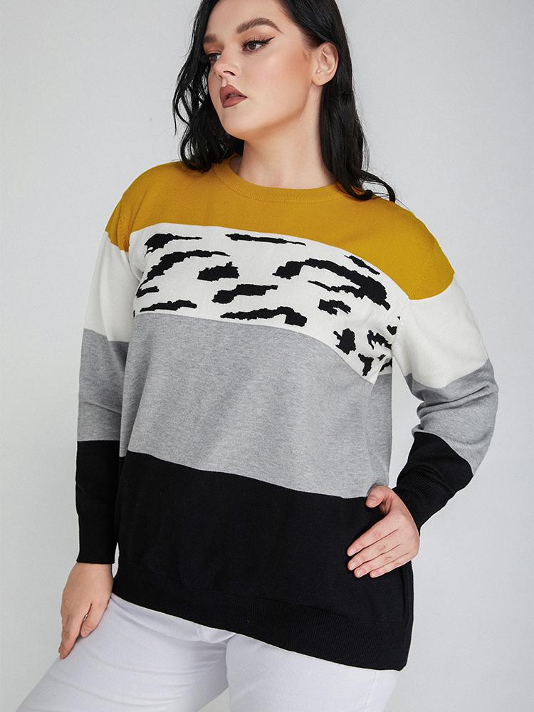 Contrast Striped Crew Neck Sweater