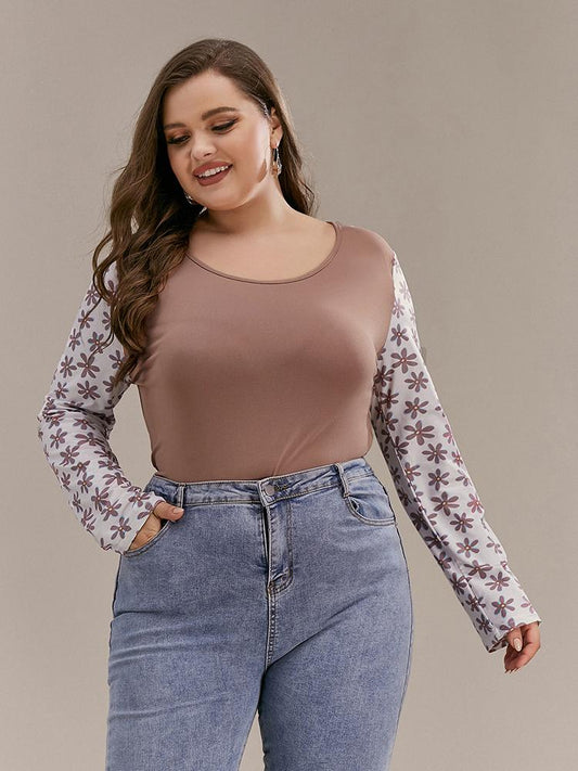 Floral Contrast Round Neck T-Shirt