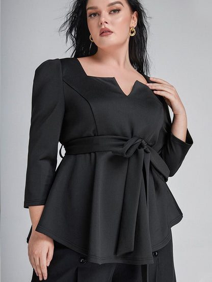 Solid Irregular Neckline Tie Top