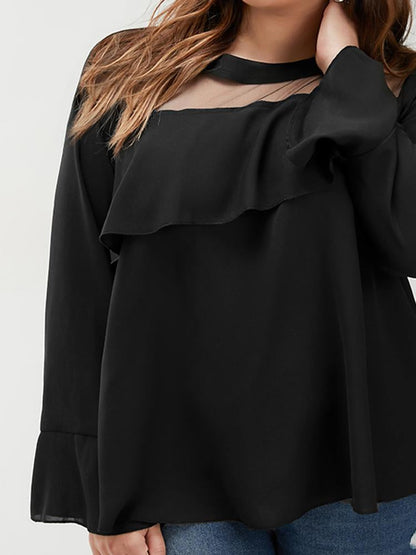 Mesh Panel Ruffled Top