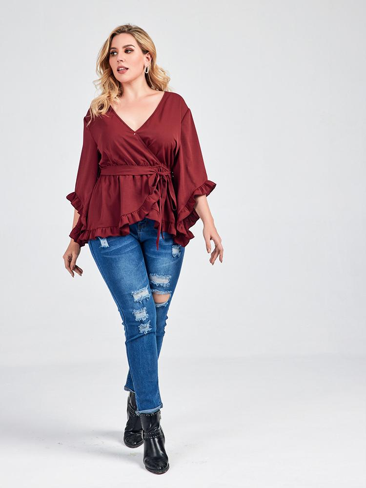 Ruffle Wrap Belt Blouse
