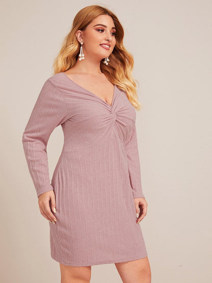 V-neck High Waist Knitting Dresses