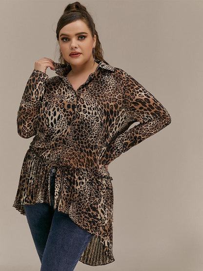 Leopard Lapel Collar Blouse
