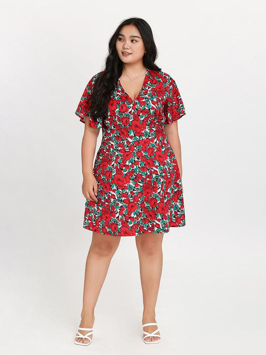 Ditsy V-Neck Dress