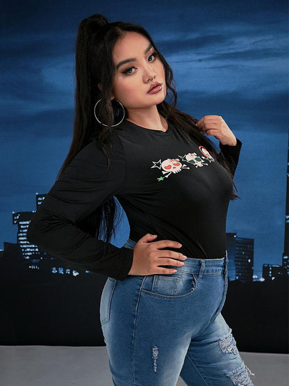 Love Skull Print Long Sleeve T-shirt