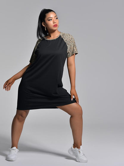 Leopard Raglan Sleeves Dress