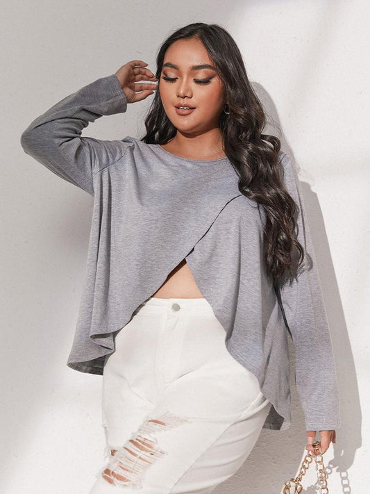 Solid Irregular Crew Neck T-shirt