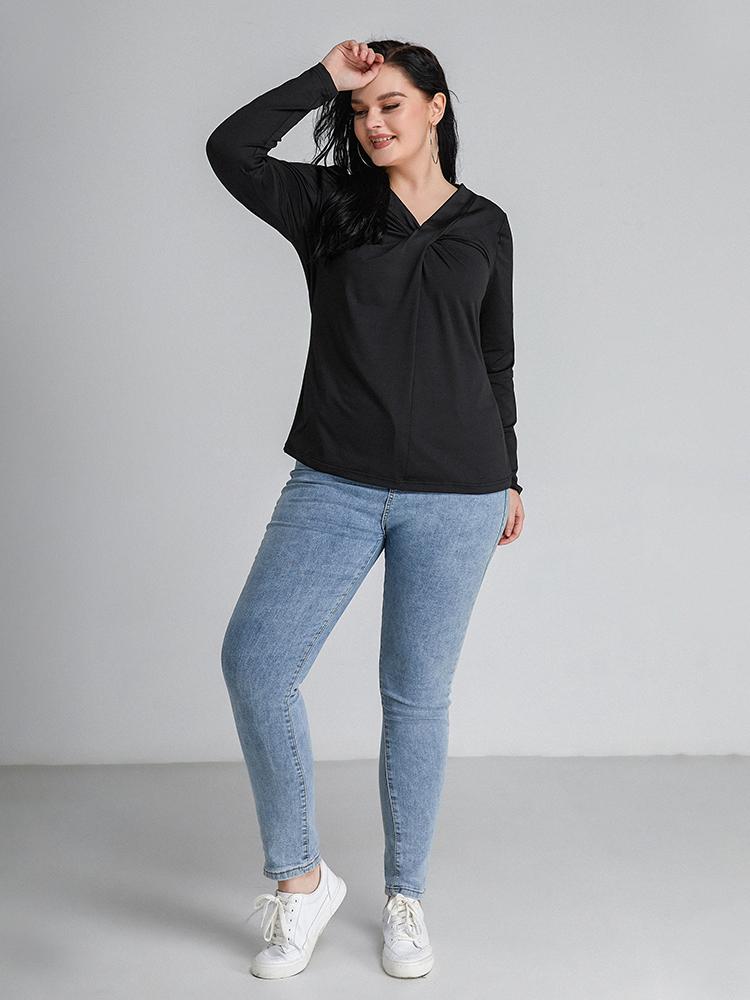 Front Twisted V-neck Long Sleeve T-Shirt