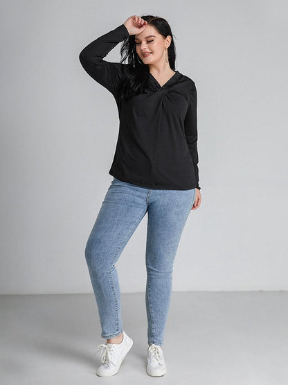 Front Twisted V-neck Long Sleeve T-Shirt