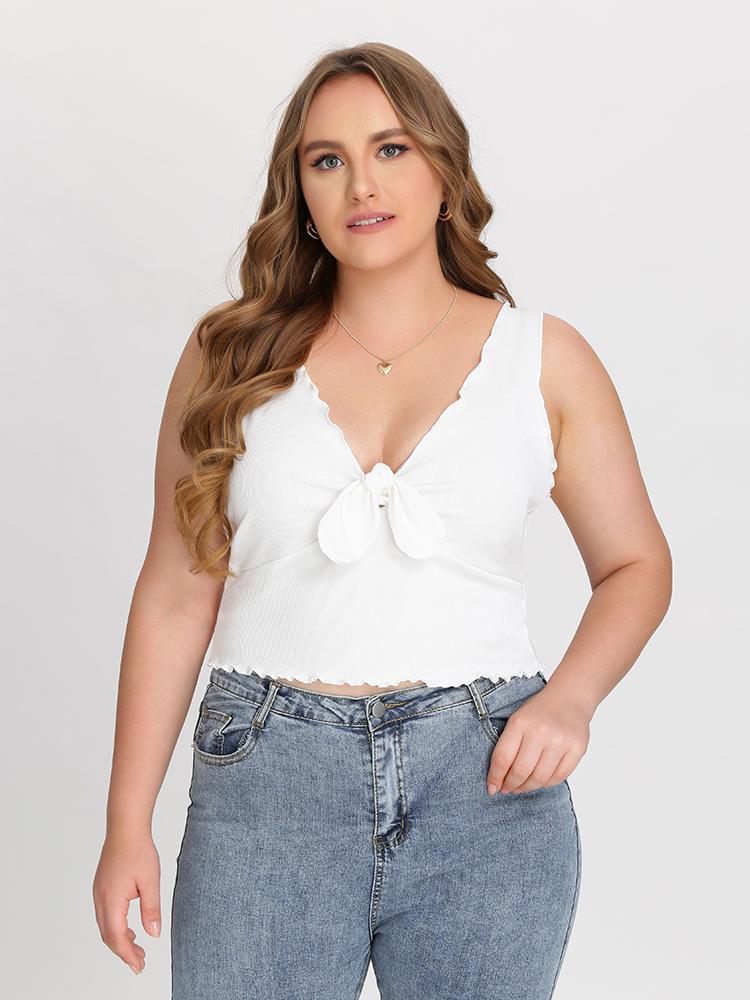 Knot Front Lettuce Trim Tank Top