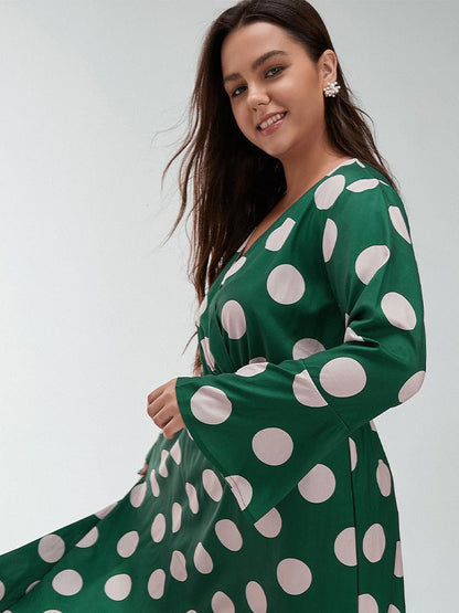 Polka Dot Slit Flared Sleeve Dress