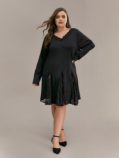 Sexy Lace Stitching V-neck Dress