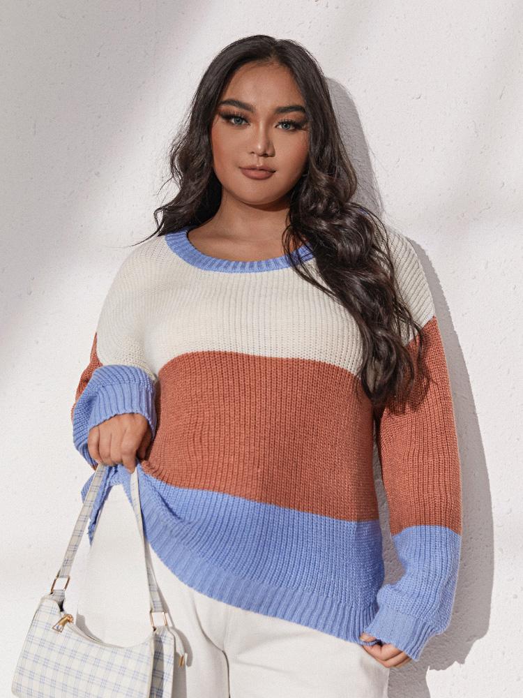 Contrast Stitching Crew Neck Sweater