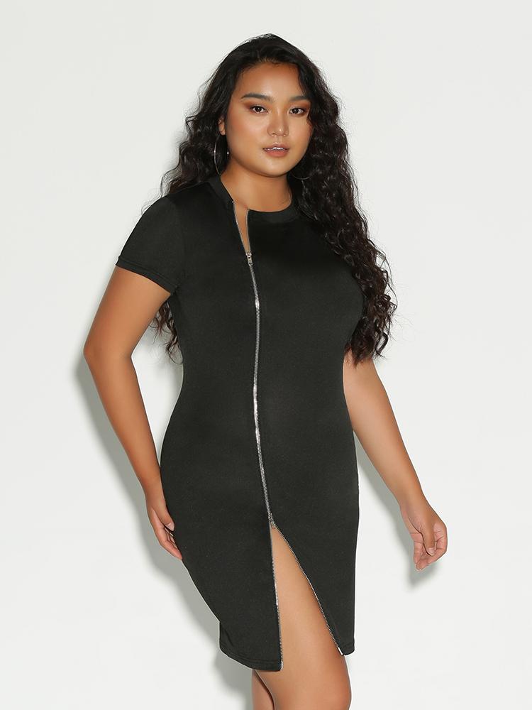 Zipper Split Hem Dress