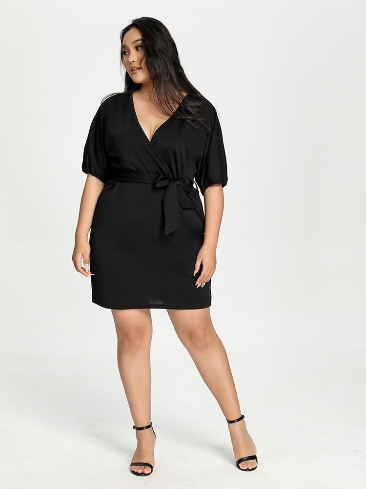 Wrap Belt V Neck Dress