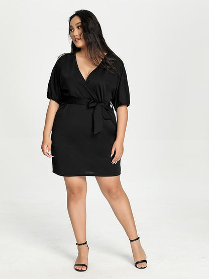 Wrap Belt V Neck Dress