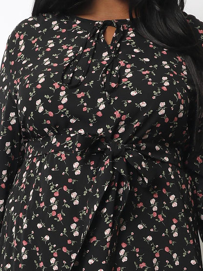 Ditsy Knot Long Sleeve Dress