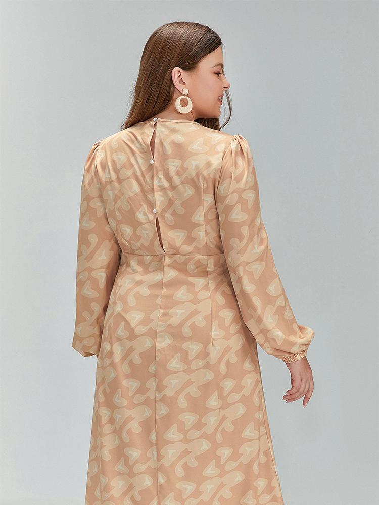 Allover Print Back Button Split Hem Dress