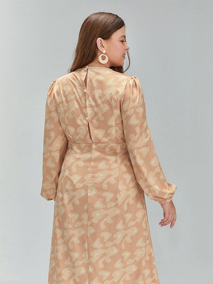 Allover Print Back Button Split Hem Dress