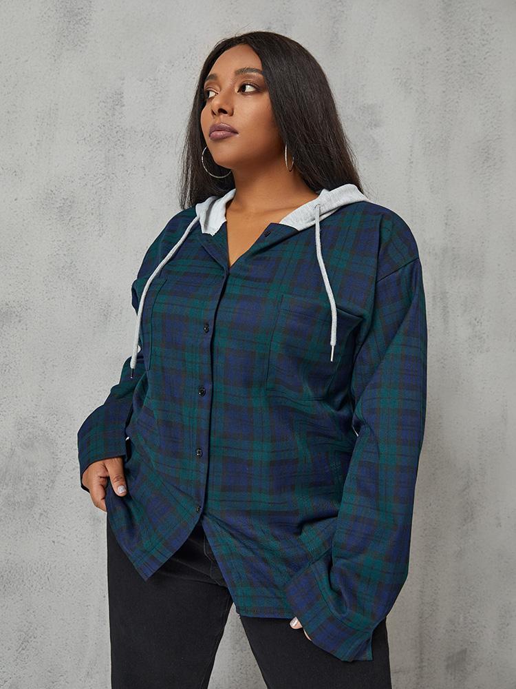 Plaid Print Hooded Blouse
