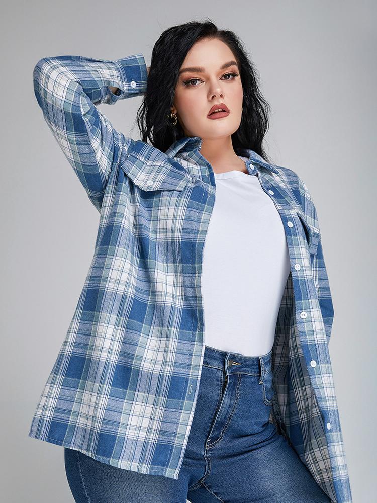 Plaid Lapel Collar Blouse
