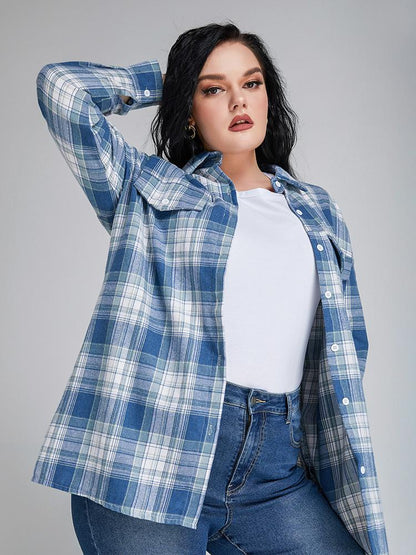 Plaid Lapel Collar Blouse