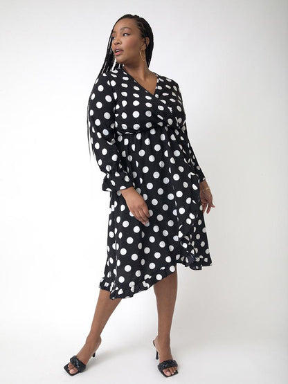 Irregular Polka Dot Wrap Dress