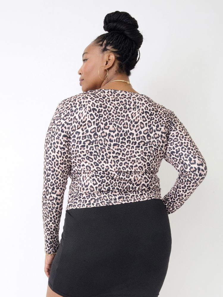Leopard Print Square Neck Crop Blouse