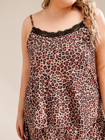 Leopard Print Lace Stitching Loungewear