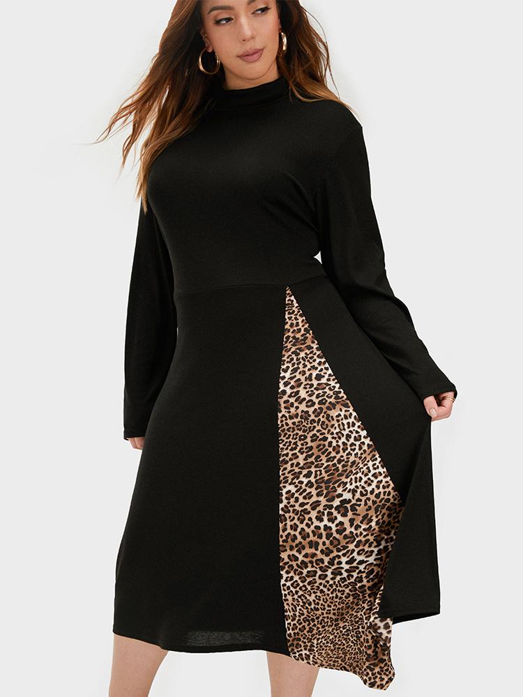 Leopard Patchwork Long Sleeve Dress