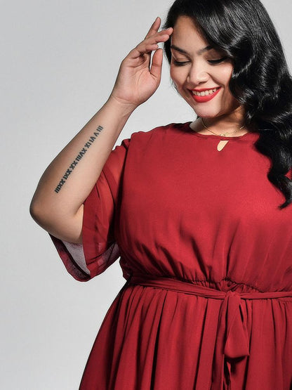 Solid Color Belt Dress