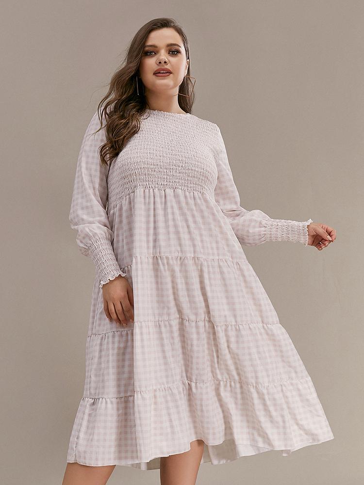 Shirred Tiered Long Sleeve Dress