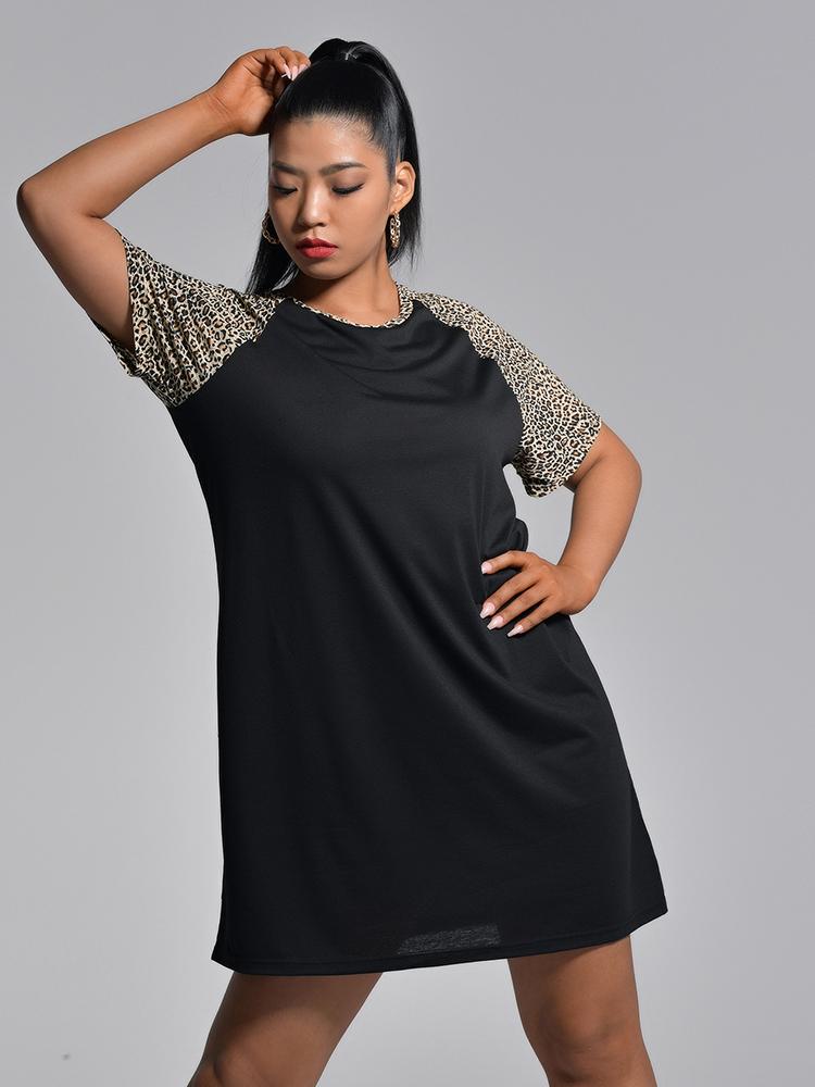 Leopard Raglan Sleeves Dress