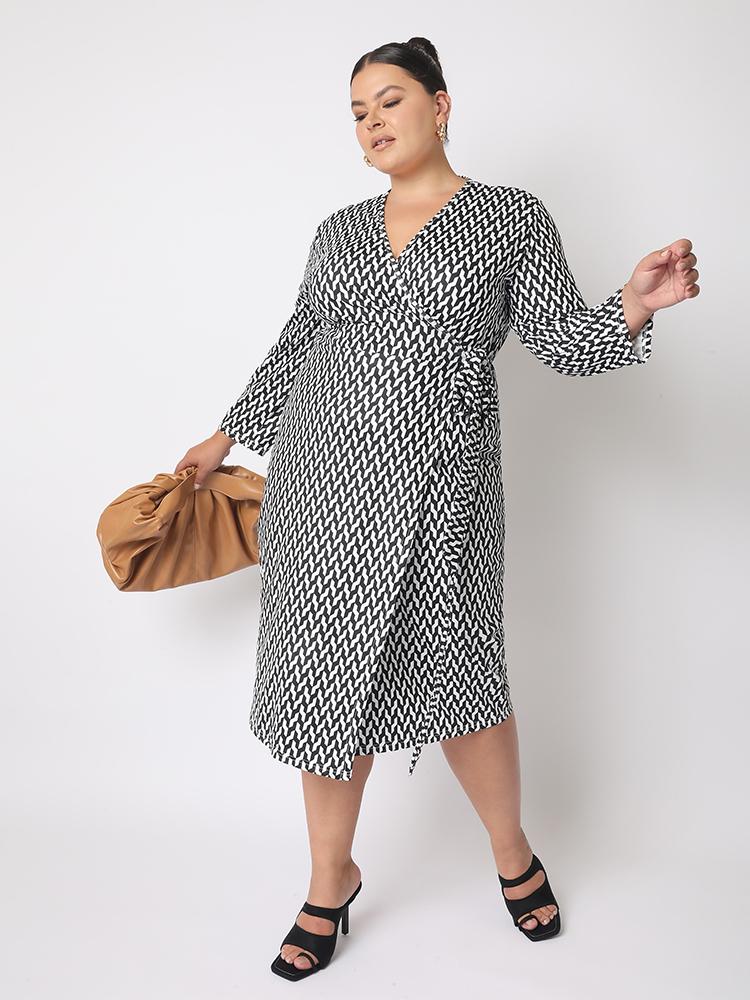 Geometric Print Wrap Dress