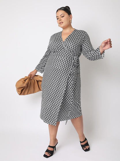 Geometric Print Wrap Dress