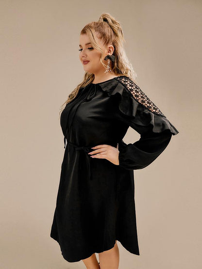 Floral Hollow Ruffled Irregular Hem Dress