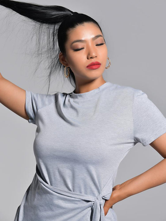 Solid Color Belt Dress