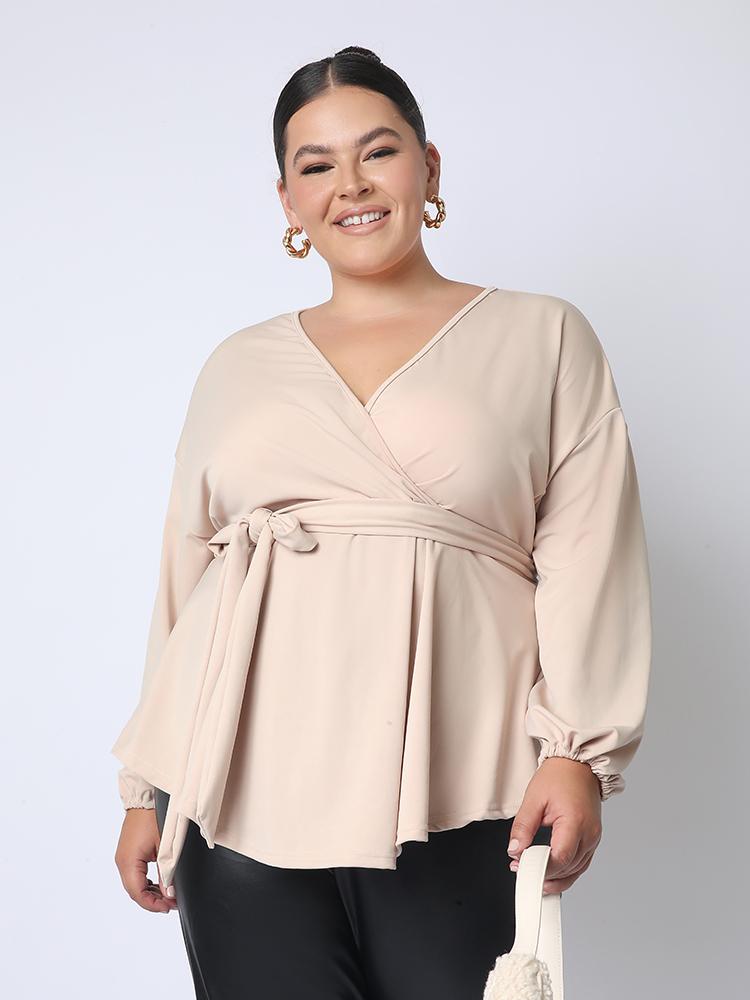 Solid Color Tie V-neck Top